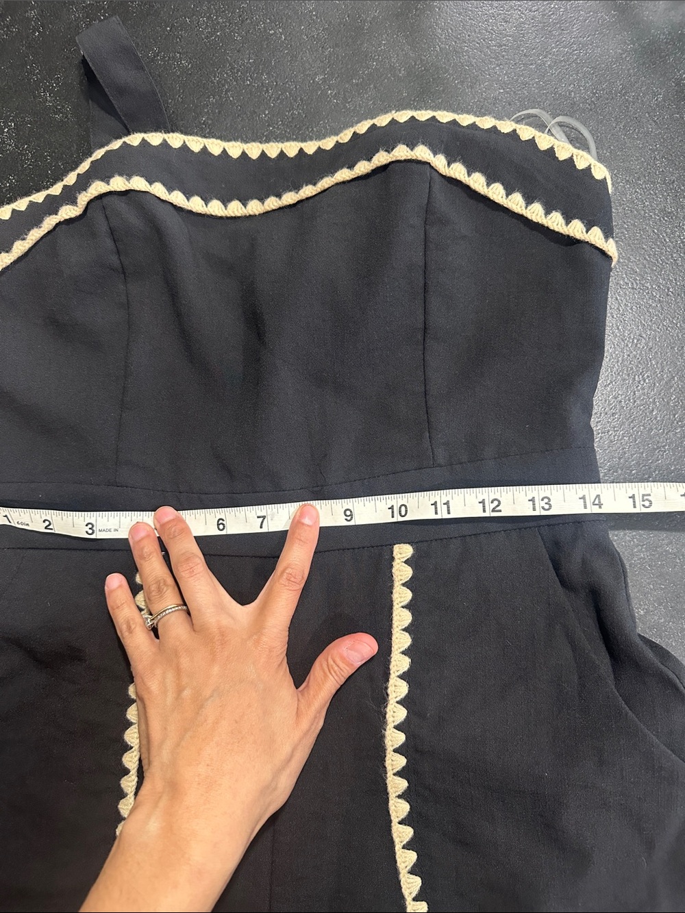 Black Romper with Cream Scallop Trim - Picture 8 of 8